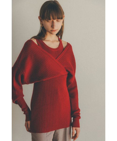 CLANE(クラネ)/CACHE COEUR LAYER KNIT TOPS/RED