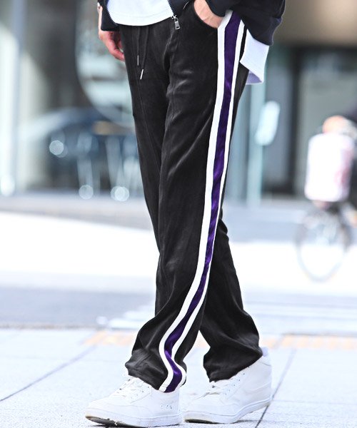 セール サイドラインベロアワイドパンツ ベロアパンツ メンズ ワイドパンツ サイドライン 秋冬 ラグスタイル Luxstyle Magaseek