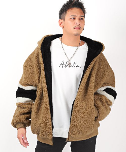 セール シープボア袖ラインbigパーカー パーカー メンズ ボア ブルゾン ジャケット ラグスタイル Luxstyle Magaseek