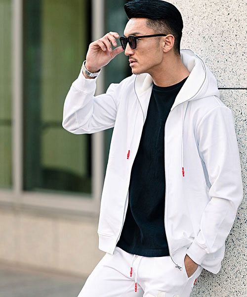 Luxe R ビッグエナメルロゴ貼付けジップアップ長袖パーカー メンズ 長袖 ジップアップ エナメルロゴ セットアップ可 ラグジュアリー スポーツ ジム トレー エスビーセレクト Sb Select Magaseek