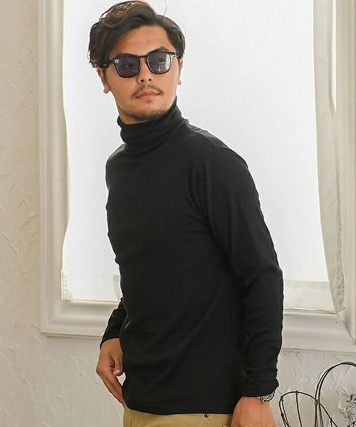 Cavaria スムースハイネック タートルネックtシャツ メンズ ロンt タートルネック ハイネック 長袖 スムース トップス インナー 暖かい カットソー キャバリア Cavaria Magaseek