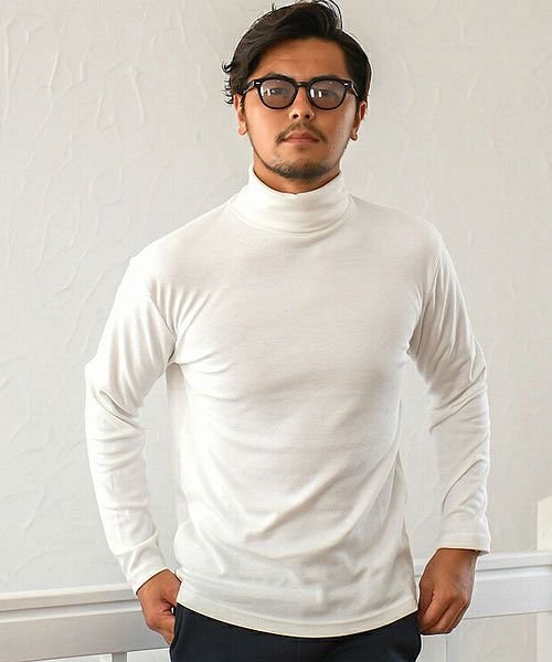 Cavaria スムースハイネック タートルネックtシャツ メンズ ロンt タートルネック ハイネック 長袖 スムース トップス インナー 暖かい カットソー キャバリア Cavaria Magaseek