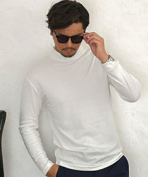 Cavaria スムースハイネック タートルネックtシャツ メンズ ロンt タートルネック ハイネック 長袖 スムース トップス インナー 暖かい カットソー キャバリア Cavaria Magaseek