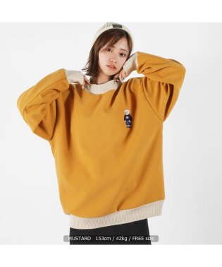 1111clothing/トレーナー メンズ スウェット レディース ビッグシルエット◆ウールライク ワンポイント刺繍 トレーナー◆オーバーサイズ トップス 長袖 クマ 刺繍 トレーナー/504429459