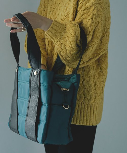 Fashion Letter(ファッションレター)/たっぷりのマチと9ヶ所あるポケットで荷物を整頓しやすいトートバッグ。2way スクエア バッグ レザー 大容量 a4 レディース 大きめ マチあり 通勤バッグ /ブルー