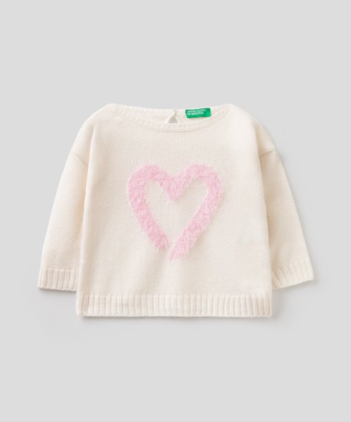 BENETTON (UNITED COLORS OF BENETTON GIRLS)(ユナイテッド　カラーズ　オブ　ベネトン　ガールズ)/キッズレインボーモチーフラウンドネックニット・セーターG/ホワイト