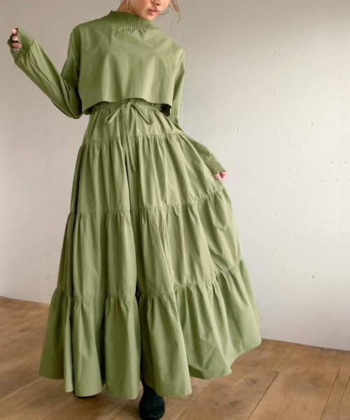 セール 綿100 セットアップ風長袖ティアードマキシワンピース マキシ丈 ジュノア Junoah Magaseek
