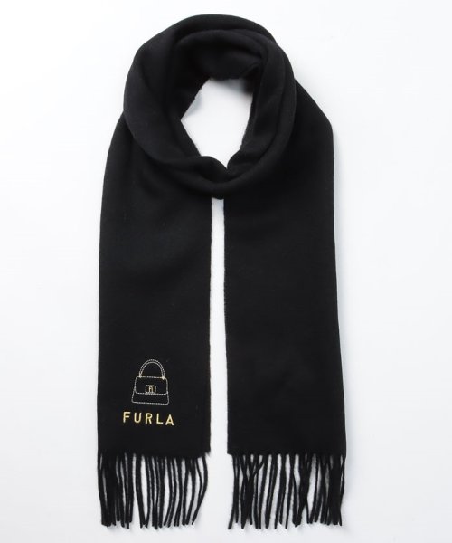FURLA(フルラ)/FURLA（フルラ）ウール100％　バッグモチーフ刺繍マフラー/ブラック