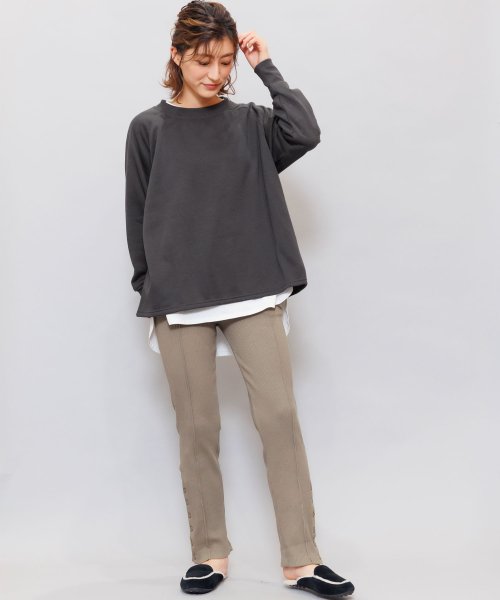 セール 裏起毛トレーナー レディース トップス バックスリット ラグランスリーブ スウェット無地 ミリアンデニ Mili An Deni Magaseek