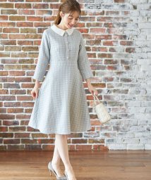 tocco closet(トッコクローゼット)/りぼん付き２ＷＡＹパールフラワー飾り釦ツイードワンピース/BLUE