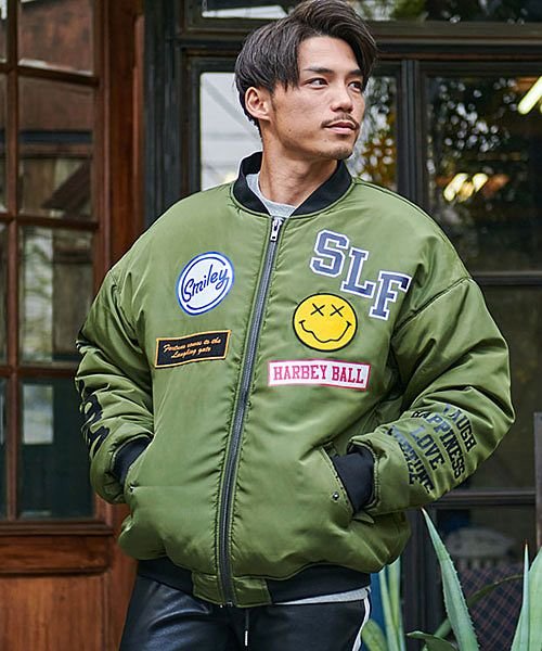 Smiley Face ワッペン貼付けビッグスマイリーボンバージャケット メンズ ブルゾン Ma1 アウター ビッグシルエット オーバーサイズ カジュアル ボン エスビーセレクト Sb Select Magaseek