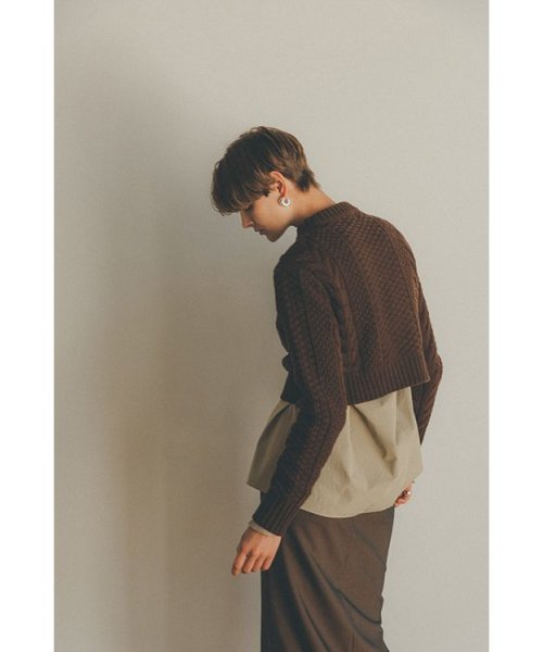 CLANE(クラネ)/TINY CABLE KNIT TOPS/BROWN