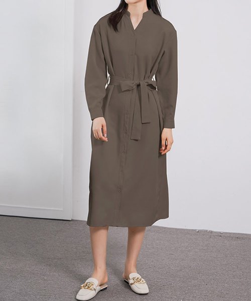 セール 秋冬新作 シャツワンピース ロングシャツ 襟付き ベルト付き アウター 羽織る ドゥーベル Doux Belle Magaseek