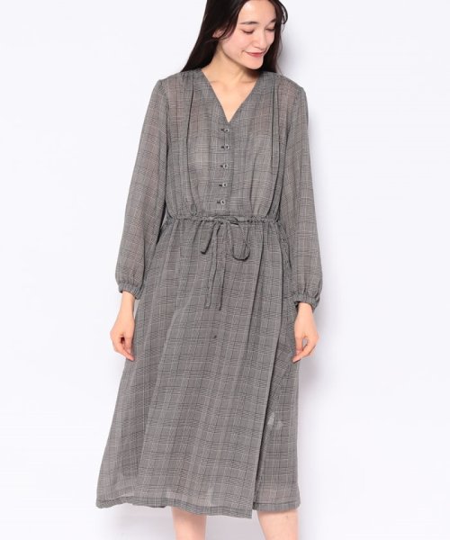 セール ウール混の上質なジャパンファブリックを使用 先染めチェックのワンピース メルローズ クレール Melrose Claire Magaseek