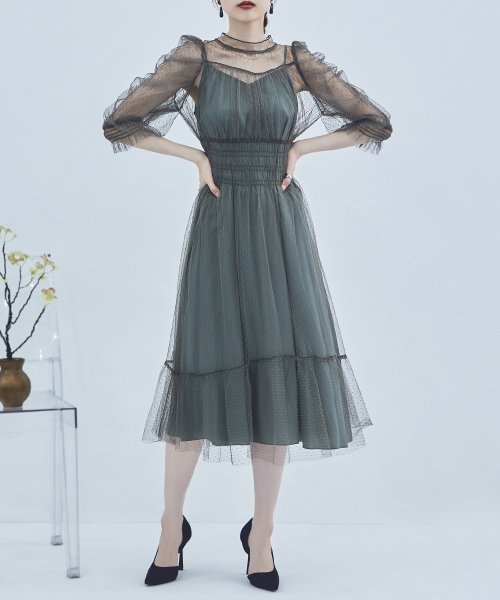 ドットチュールレイヤードドレス ワンピース レディース チュールワンピース シフォンドレス ワンピース パーティードレス ワンピ ドレス オケージョン インナー エトル Etoll Magaseek