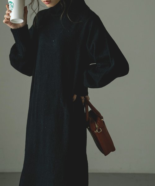 セール タートルネック ニットワンピース レディース フレア ハイネック ボリューム袖 バルーン袖 ぽわん袖 長袖 ロング ロング丈 ニットワンピ ロングワンピ ニット ファッションレター Fashion Letter Magaseek