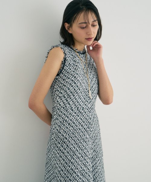 セール セットアップ対応商品 モノトーンチェックツィードフレア ワンピース アナイ Anayi Magaseek