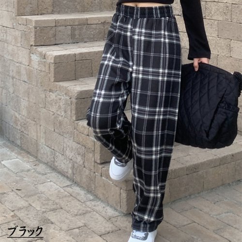 セール チェック柄パンツ ワイドパンツ 裏起毛パンツ レディース ストレート ウエストゴム パンツ ズボン ゆったり リラックスパンツ ショッピングゴー Shoppinggo Magaseek