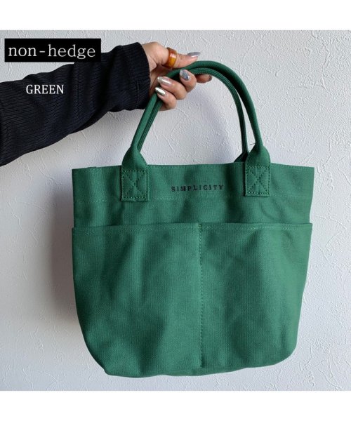 non-hedge(ノンヘッジ)/刺繍ロゴキャンバストートバッグ/グリーン