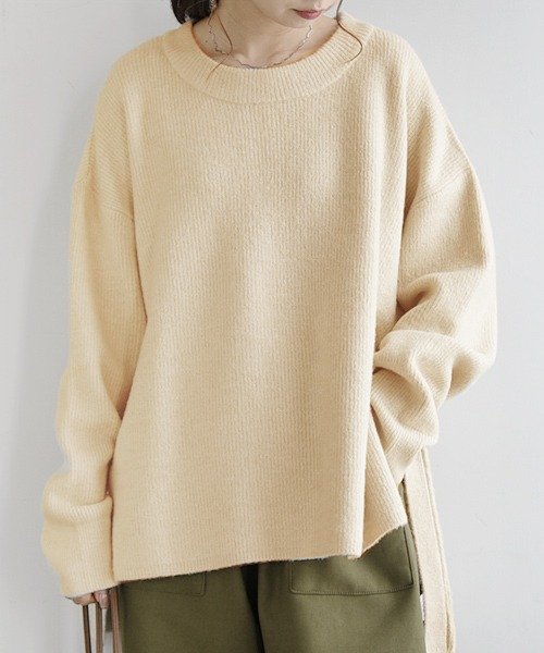 セール アンドイット And It ニット レディース ゆったり サイドスリットリブオーバーニット F トップス 秋冬 長袖 ゆったり 楽ちん ワイド オートミール ベージュ ブルーグレー チャコ Magaseek