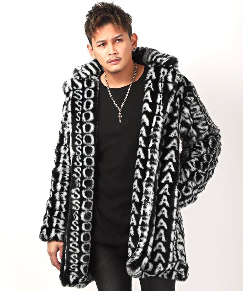 セール Rumsoda ラムソーダ ロゴ総柄ファーコート コート メンズ ファー ロゴ 総柄 Bitter ビター系 秋冬 ラグスタイル Luxstyle Magaseek