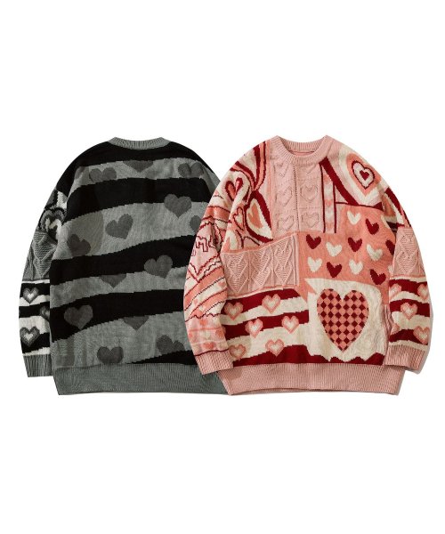 セール Hook ハートイラストパッチワーク風ニット風スウェット Hook フック Hook Magaseek