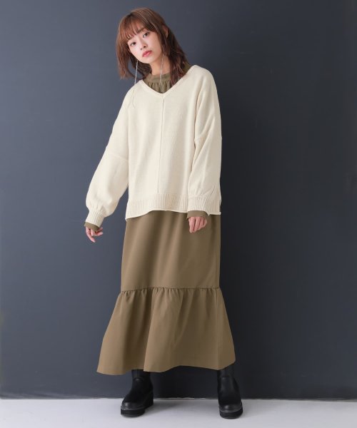 バックレースアップニット ワンピースセット オシャレウォーカー Osharewalker Magaseek