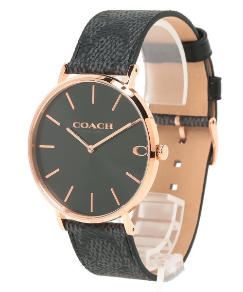 COACH(コーチ)/【COACH】コーチ　CHARLES　チャールズ　メンズ　クォーツ　ピンクゴールド　ブラック　41mm　レザー　生活防水/ブラック