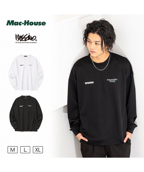 MAC HOUSE(men)(マックハウス（メンズ）)/MOSSIMO モッシモ ポンチ素材 プリントトレーナー 2173－1800/ブラック