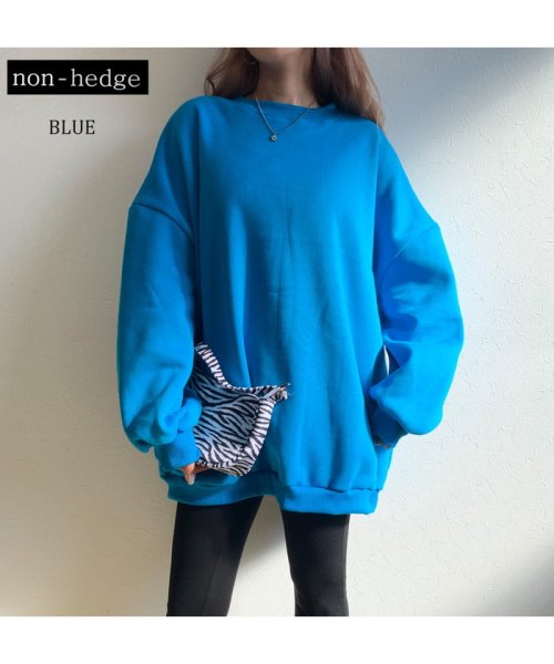 non-hedge(ノンヘッジ)/裏起毛スウェットビッグチュニック/ブルー