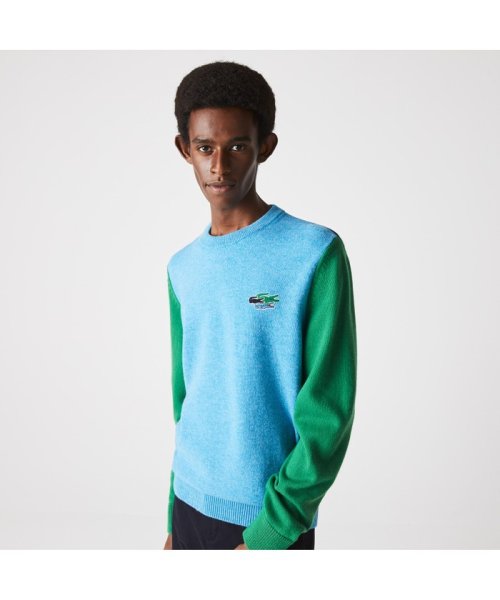 LACOSTE Mens(ラコステ　メンズ)/パネル配色エシカルウールニットセーター/ライトブルー