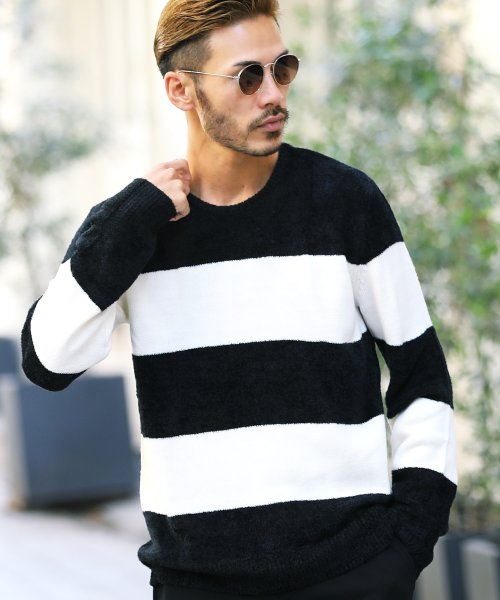 モールボーダーニット ニット セーター メンズ クルーネック 薄手 トップス ボーダー ジギーズショップ Jiggys Shop Magaseek