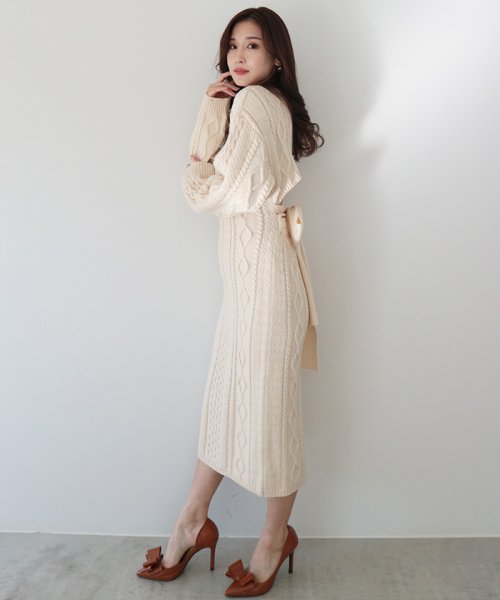バックリボンケーブルニットワンピース アンビエント Ambient Magaseek