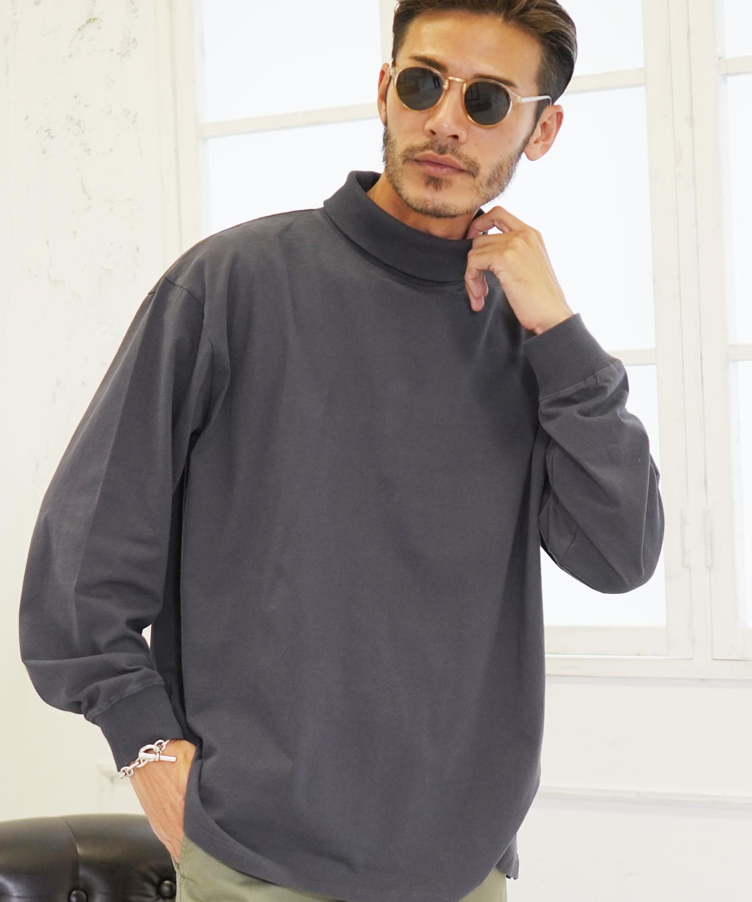 ヘビーウェイトモックネックカットソー / ロンT メンズ Tシャツ 長袖 ロンティー カットソー トップス モックネック ビッグシルエット ヘビーウェイトモックネックカットソー / ロンT メンズ Tシャツ 長袖 ロンティー カットソー トップス モックネック ビッグシルエット