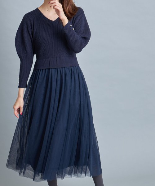 セール 袖口パール付きリブニットプルオーバー チュールスカートドッキングワンピース トッコクローゼット Tocco Closet Magaseek