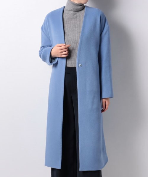 ノーカラーロングコート 