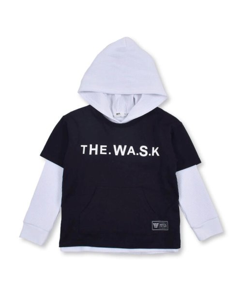 WASK(ワスク)/カンガルーポケット 天竺 Tシャツ + フーディー ワッフル Tシャツ セット /ブラック