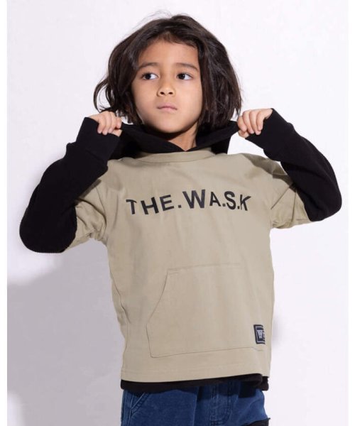 WASK(ワスク)/カンガルーポケット 天竺 Tシャツ + フーディー ワッフル Tシャツ セット /ベージュ