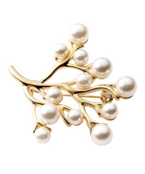 cream dot(クリームドット)/胸元を上品に飾る、ランダムパールの枝ブローチ/ゴールド
