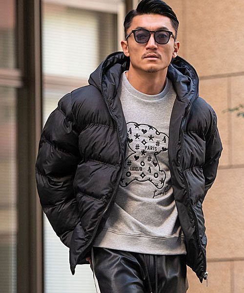 オープニングセール Luxe R 韓国ファッ ロゴ プリント 防寒 ジャケット ブルゾン 中綿ダウン ブランド メンズ 裾ロゴプリントフード付きフルジップ長袖ビッグ中綿ジャケット アウター Pinellaspowerwashing Com