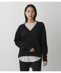 AZUL by moussy(アズールバイマウジー)/DEEP V／N KNIT TOPS/BLK