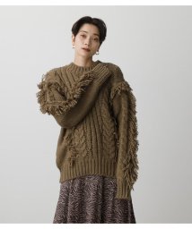 AZUL by moussy(アズールバイマウジー)/FRINGE CABLE KNIT TOPS/KHA