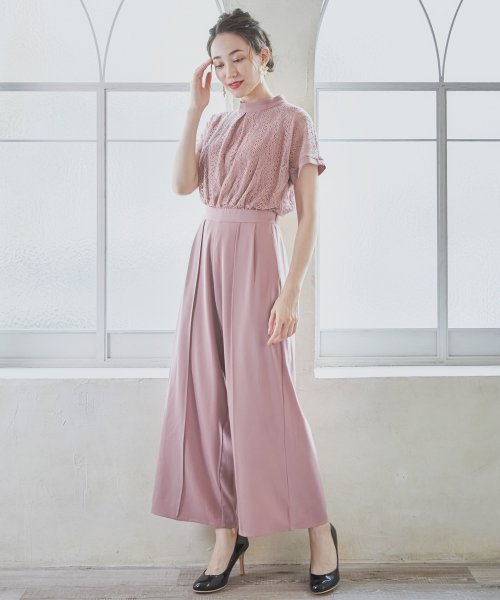DRESS+(ドレス プラス)/ジャンプスーツ パンツドレス ポケット付き 結婚式/ピンク