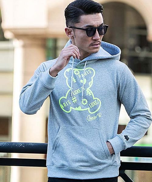 Luxe R 総柄ネオンクマ発泡プリント長袖裏毛プルオーバーパーカー メンズ 長袖 プルパーカー フーディー 発泡プリント ベア クマ 熊 M L Xl ホワイ エスビーセレクト Sb Select Magaseek