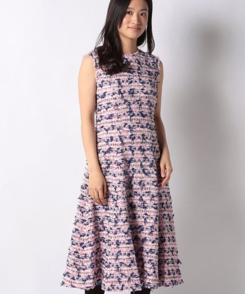 セール ピンクネイビーツイードフレアワンピース アナイ Anayi Magaseek