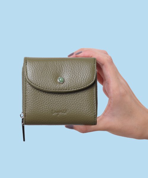 UNGRID bag(アングリッド　バッグ)/牛革天然石ブローチ　フラップ三つ折りミドル財布/KHA