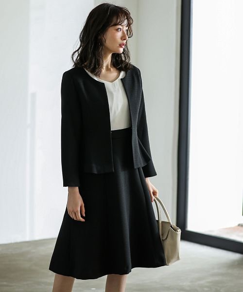 セレモニースーツ レディース 2点セット ノーカラー ワンピース 大きい  