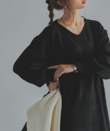 Fashion Letter/Vネック ニットワンピース レディース Iライン 長袖 ロング ロング丈 ニットワンピ ロングワンピ ニット セーター ボリューム袖 バルーン袖 ぽわん袖 シン/504465181