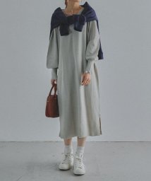 Fashion Letter(ファッションレター)/Vネック ニットワンピース レディース Iライン 長袖 ロング ロング丈 ニットワンピ ロングワンピ ニット セーター ボリューム袖 バルーン袖 ぽわん袖 シン/ライトグレー