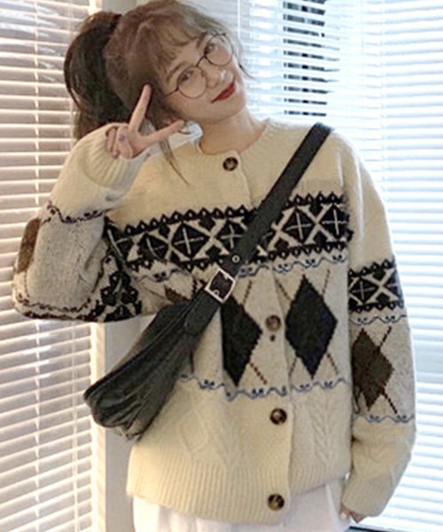 セール レディース ノルディック柄 アーガイル柄ニットカーディガン テディショップ Teddyshop Magaseek